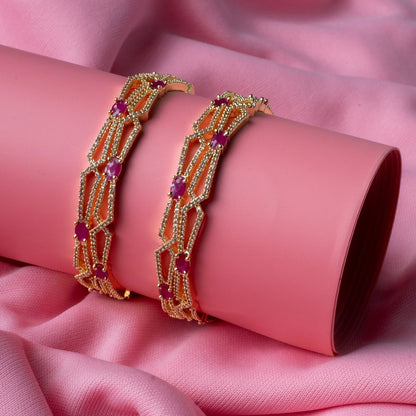 Gold - Plated Stone Studded Bangle Set (Pack of 4) - Opal Touch