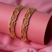 Gold - Plated Stone Studded Bangle Set (Pack of 4) - Opal Touch