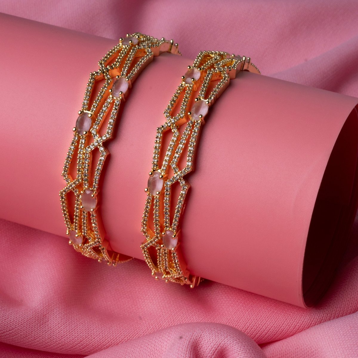 Gold - Plated Stone Studded Bangle Set (Pack of 4) - Opal Touch