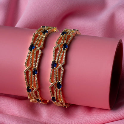 Gold - Plated Stone Studded Bangle Set (Pack of 4) - Opal Touch