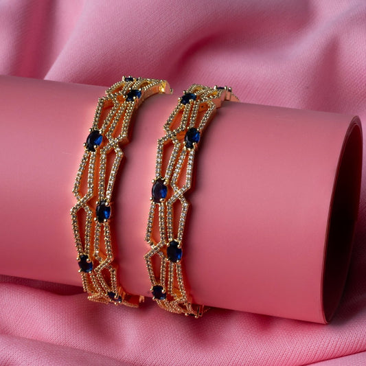 Gold - Plated Stone Studded Bangle Set (Pack of 4) - Opal Touch