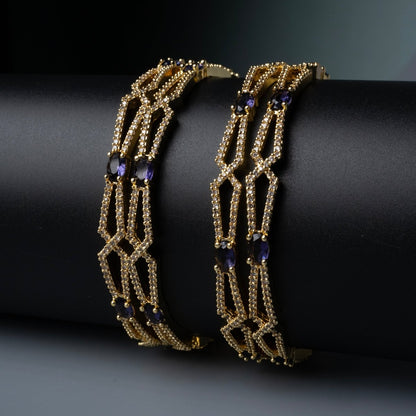 Gold - Plated Stone Studded Bangle Set (Pack of 4) - Opal Touch