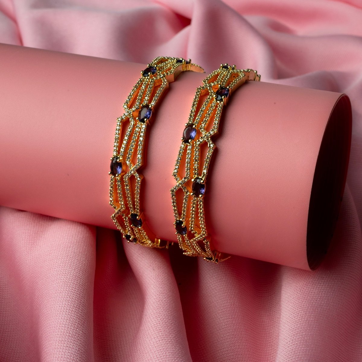 Gold - Plated Stone Studded Bangle Set (Pack of 4) - Opal Touch