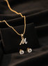 Gold & Silver Plated "M" Initial Pendant with CZ Diamond Stud (Pack of 2) - Opal Touch
