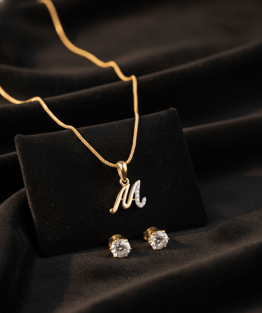 Gold & Silver Plated "M" Initial Pendant with CZ Diamond Stud (Pack of 2) - Opal Touch