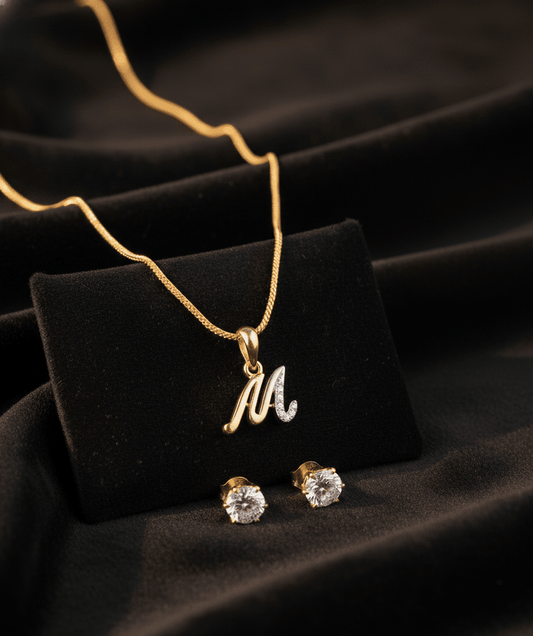 Gold & Silver Plated "M" Initial Pendant with CZ Diamond Stud (Pack of 2) - Opal Touch