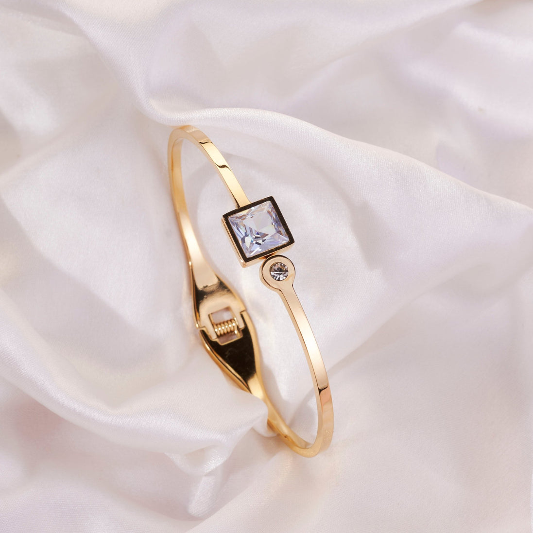 Bracelet - Gold - Toned Square & Round Zirconia Cuff Bracelet - Opal Touch