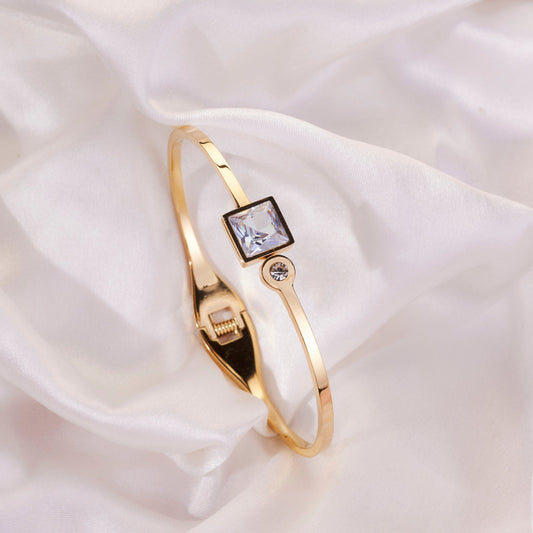 Bracelet - Gold - Toned Square & Round Zirconia Cuff Bracelet - Opal Touch