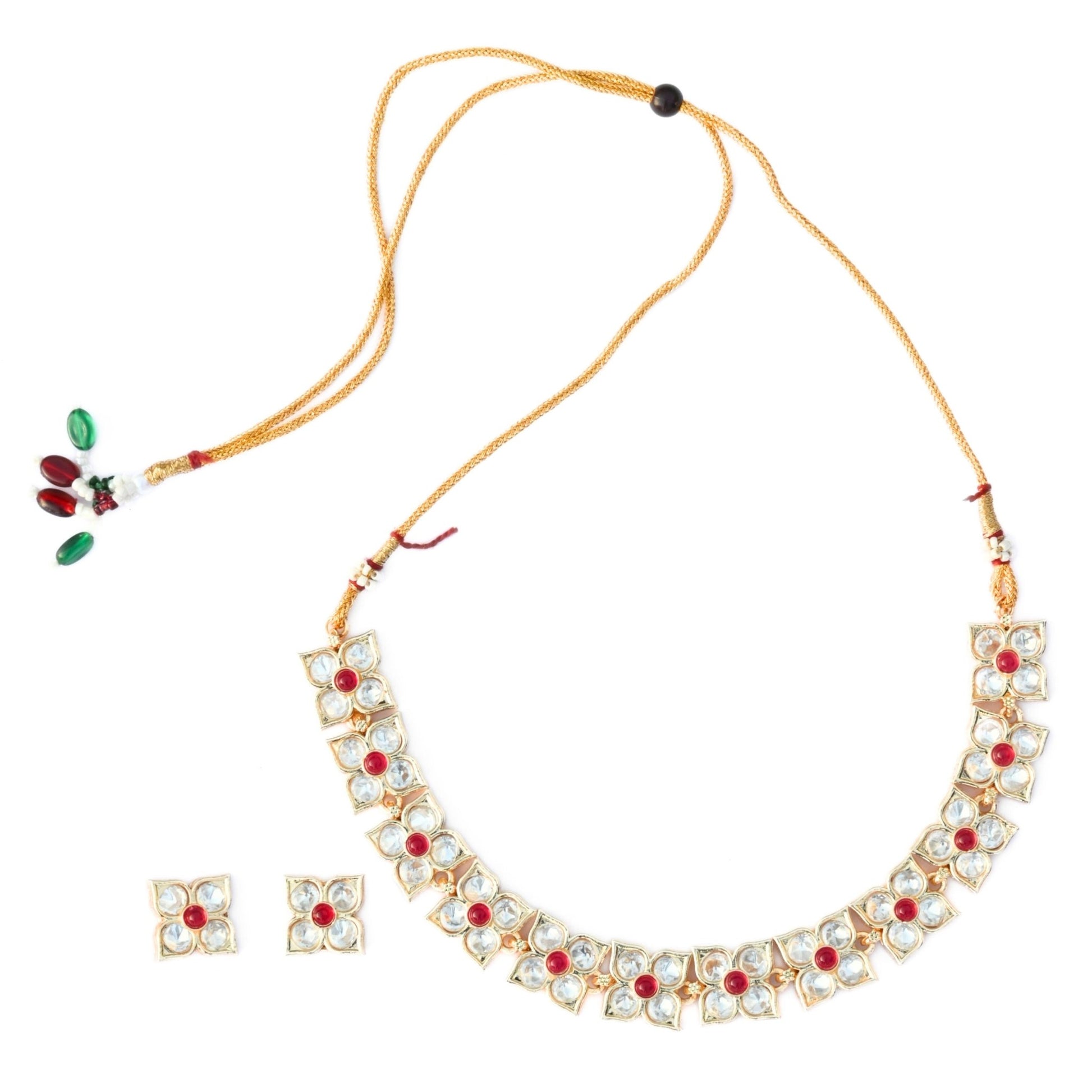 Necklace - Gold - Toned & Stone - Studded Floral Necklace Set - Opal Touch