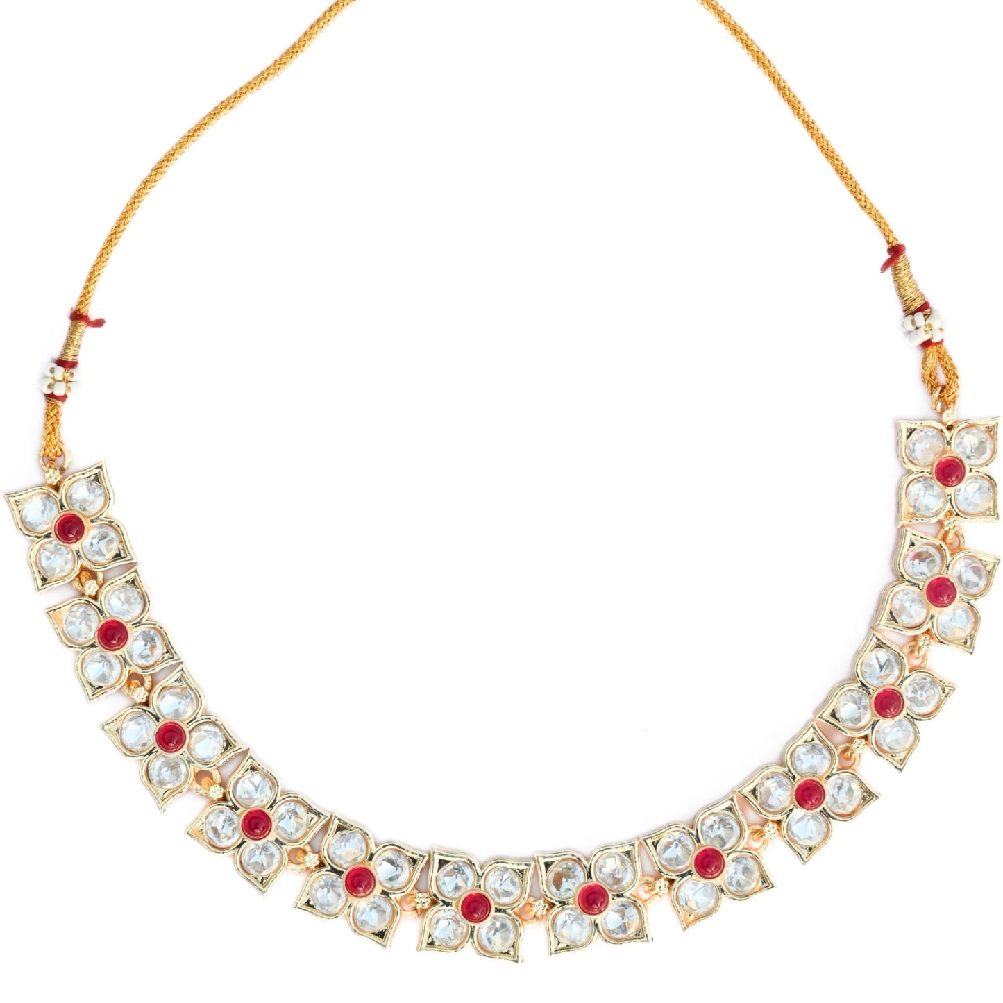 Necklace - Gold - Toned & Stone - Studded Floral Necklace Set - Opal Touch
