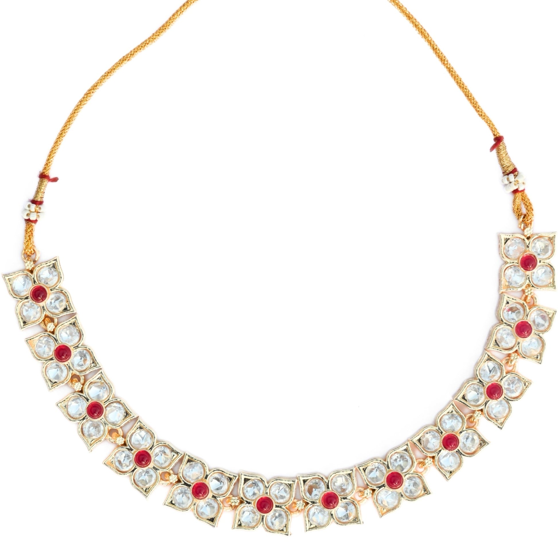 Necklace - Gold - Toned & Stone - Studded Floral Necklace Set - Opal Touch