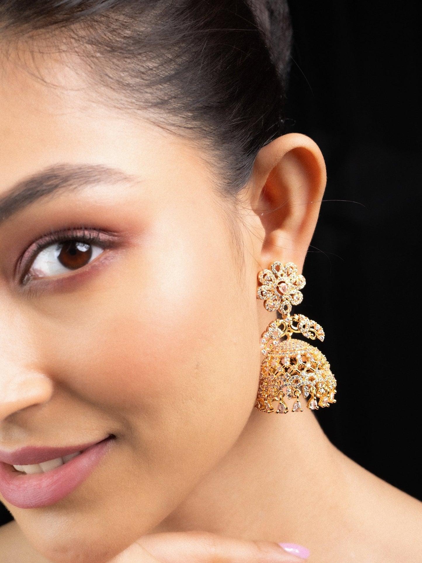 Golden Flower Jhumka - Opal Touch