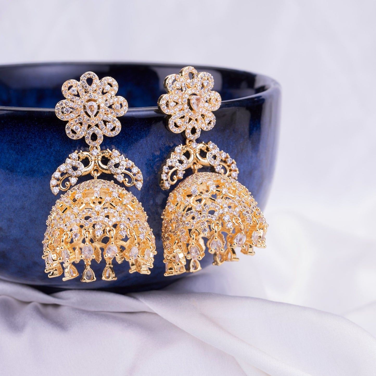 Opal Touch - Golden Flower Jhumka - Jhumka