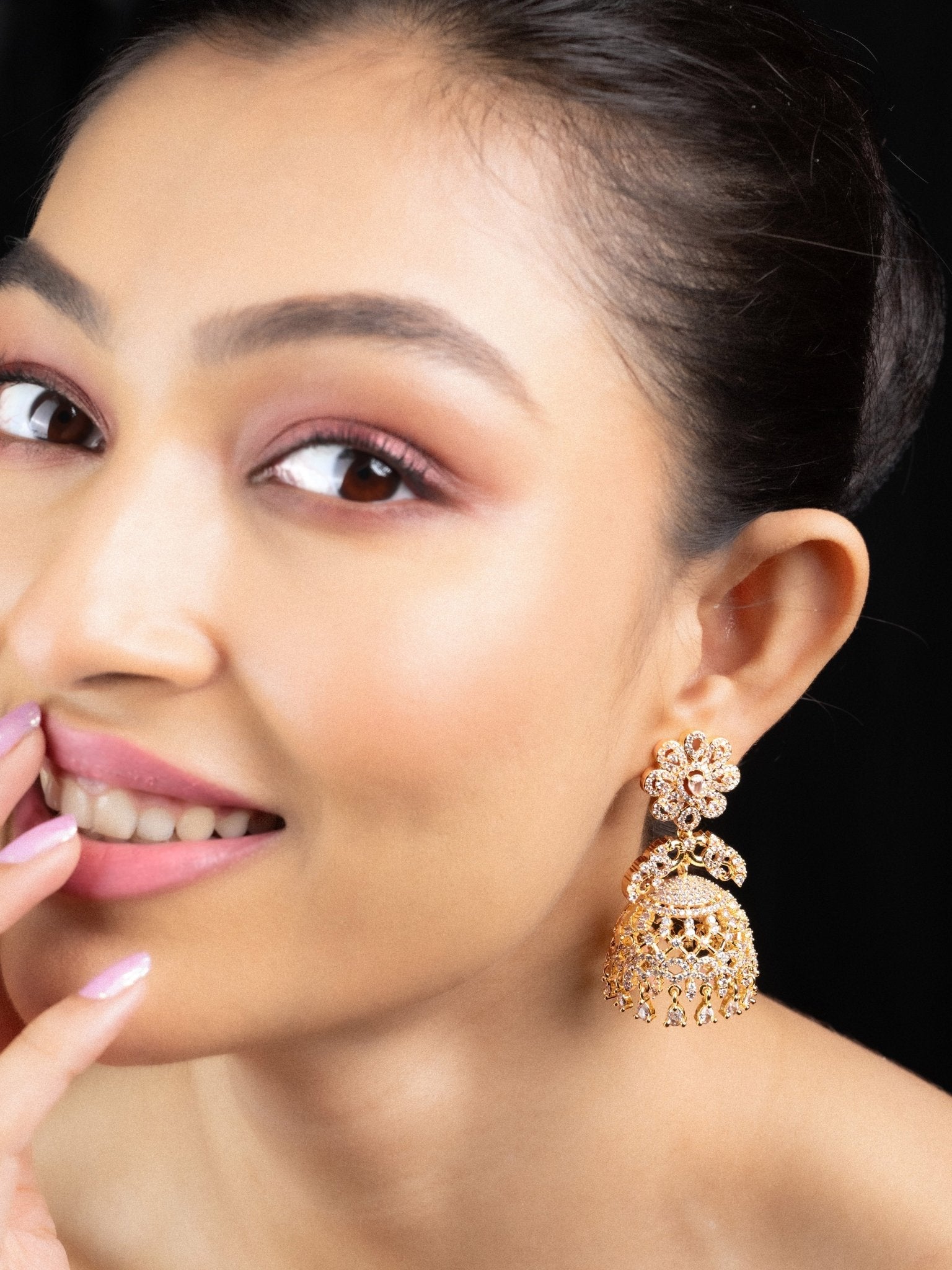 Golden Flower Jhumka - Opal Touch