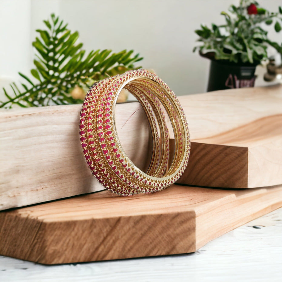 Opal Touch - Golden Green Extravaganza Bangles Set (Pack of 4) - Bangles