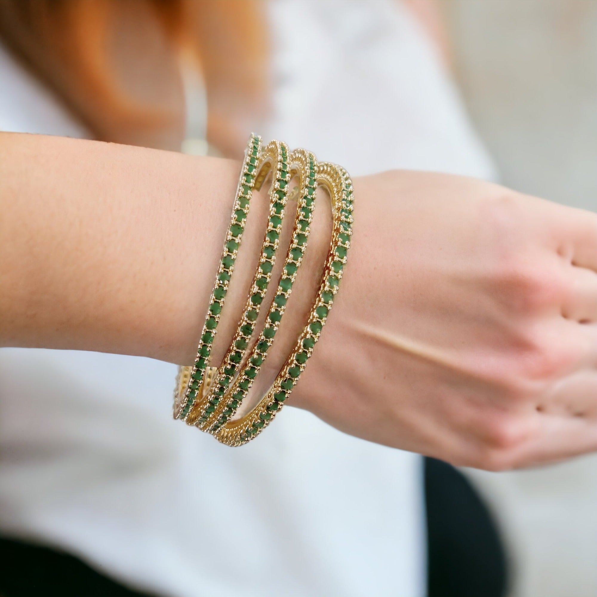Opal Touch - Golden Green Extravaganza Bangles Set (Pack of 4) - Bangles