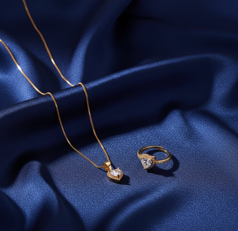 Golden Harmony Locket and Ring Combo - Opal Touch