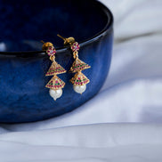 Jhumka - Golden Shine Double Layer Jhumkas - Opal Touch