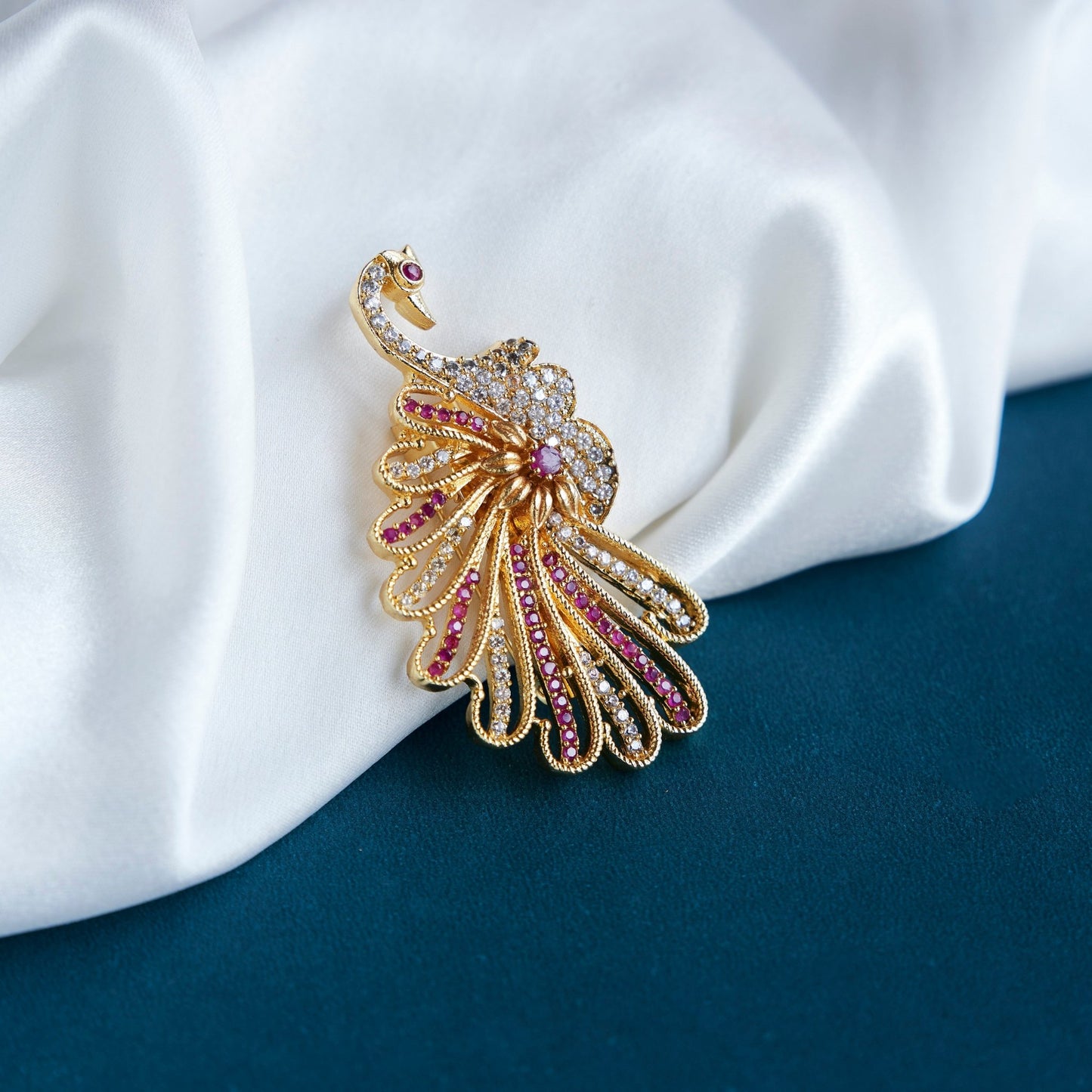 Saree Pin - Golden Sparkle Peacock Saree Pin - Opal Touch
