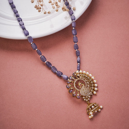 Locket Set - Graceful Peacock Motif Mehendi plated Locket Set - Opal Touch