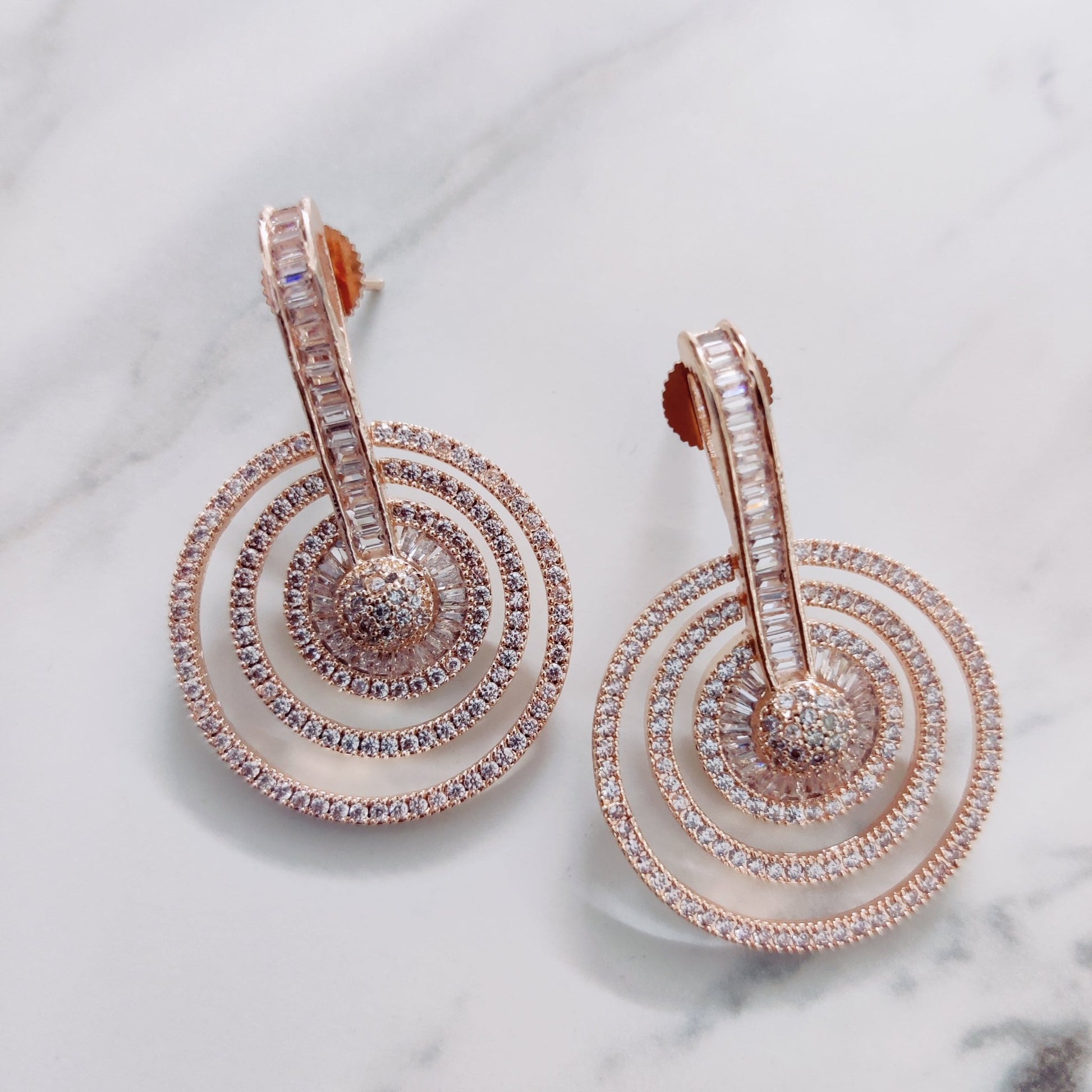 Opal Touch - Graceful White Rose Gold Earrings - Earrings