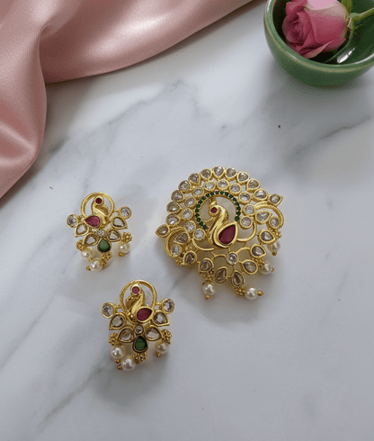 Grand Peacock Golden Locket Set - Opal Touch