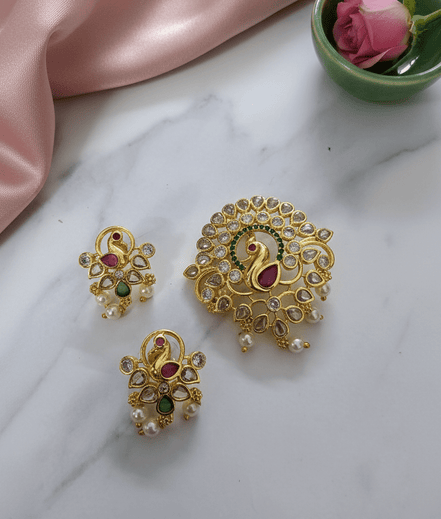 Grand Peacock Golden Locket Set - Opal Touch