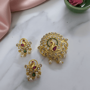 Grand Peacock Golden Locket Set - Opal Touch