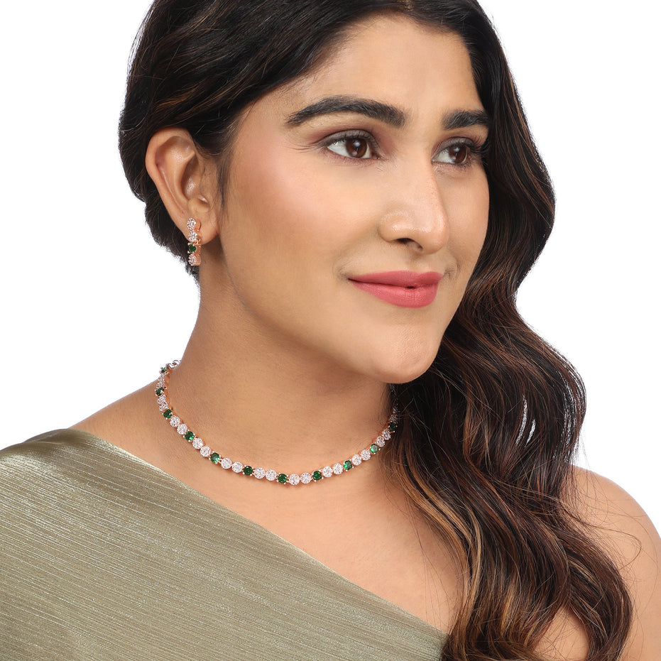 Opal Touch - Green-White Leaf Necklace -