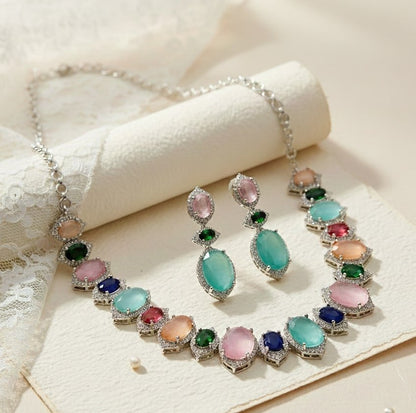 Grey Elegance Necklace in Rhodium - Opal Touch