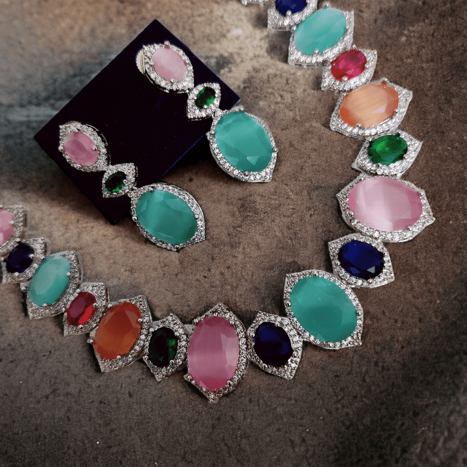 Opal Touch - Grey Elegance Necklace in Rhodium - Necklace