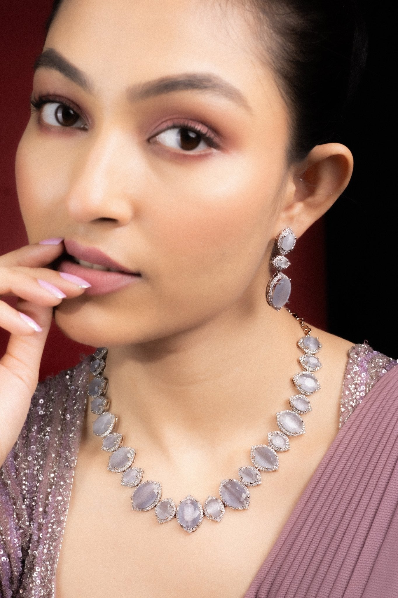 Grey Elegance Necklace in Rhodium - Opal Touch