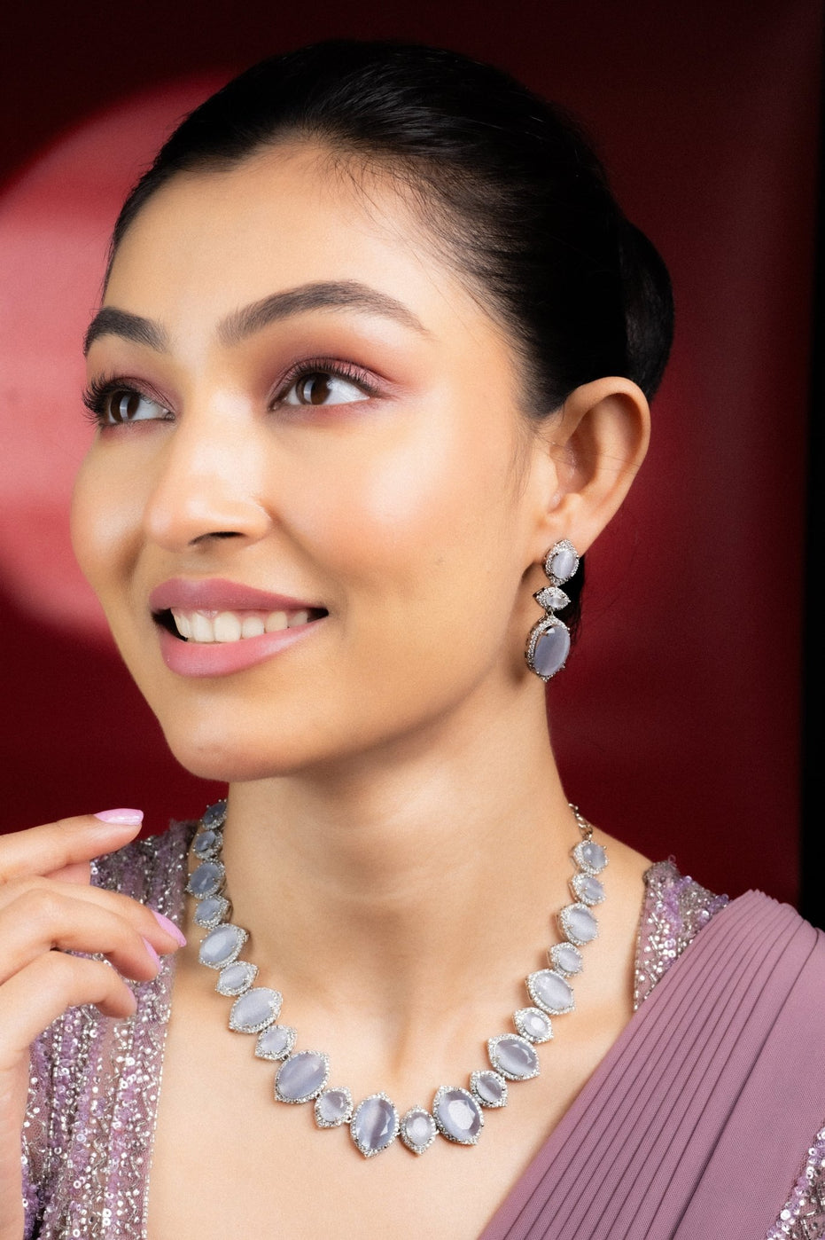 Grey Elegance Necklace in Rhodium - Opal Touch