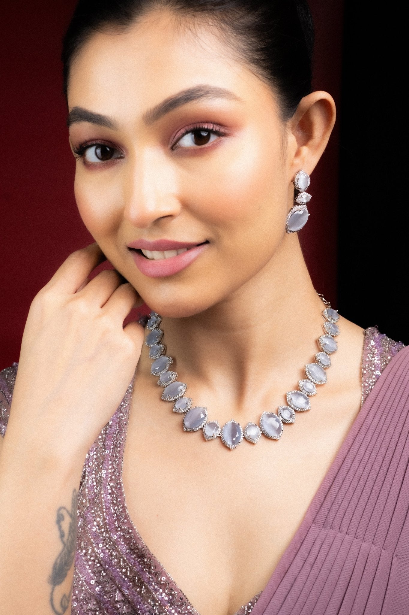 Grey Elegance Necklace in Rhodium - Opal Touch