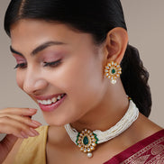Necklace - Gulbahar Kundan Gold Plated Necklace Set - Opal Touch