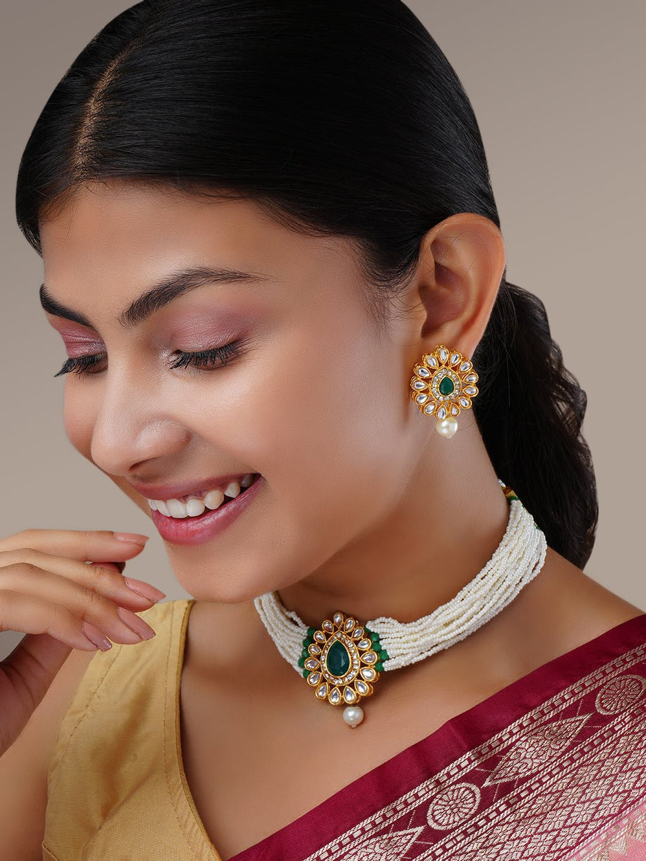 Necklace - Gulbahar Kundan Gold Plated Necklace Set - Opal Touch