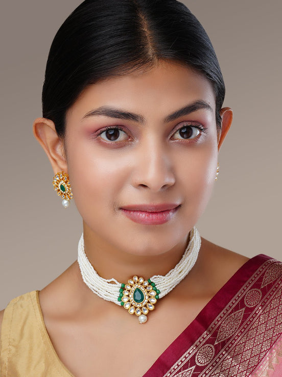 Necklace - Gulbahar Kundan Gold Plated Necklace Set - Opal Touch