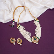 Necklace - Gulbahar Kundan Gold Plated Necklace Set - Opal Touch
