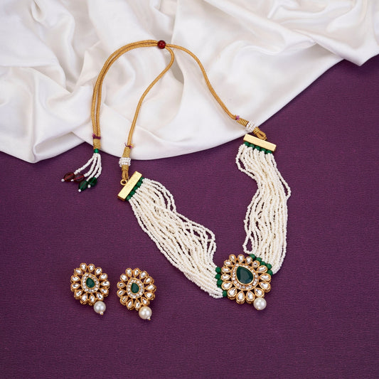 Necklace - Gulbahar Kundan Gold Plated Necklace Set - Opal Touch