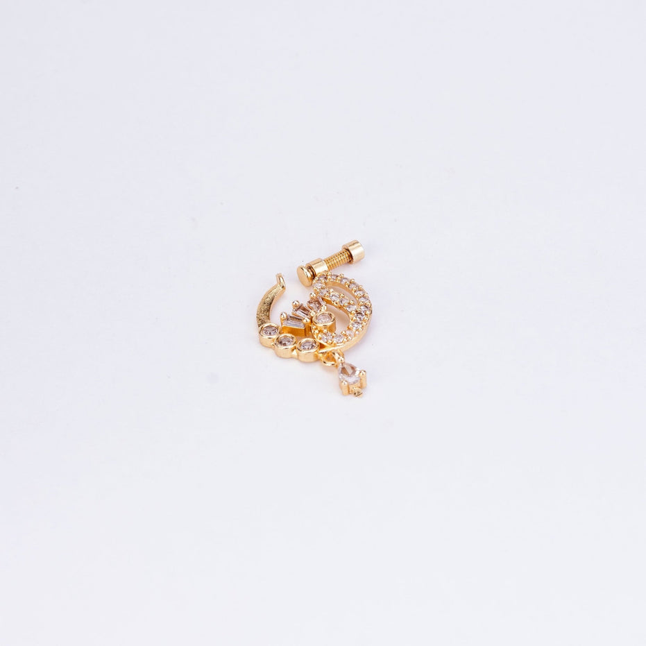 Nose Pin - Half - moon Gold Plated Nose Pin - Opal Touch