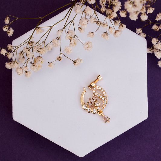 Nose Pin - Half - moon Gold Plated Nose Pin - Opal Touch