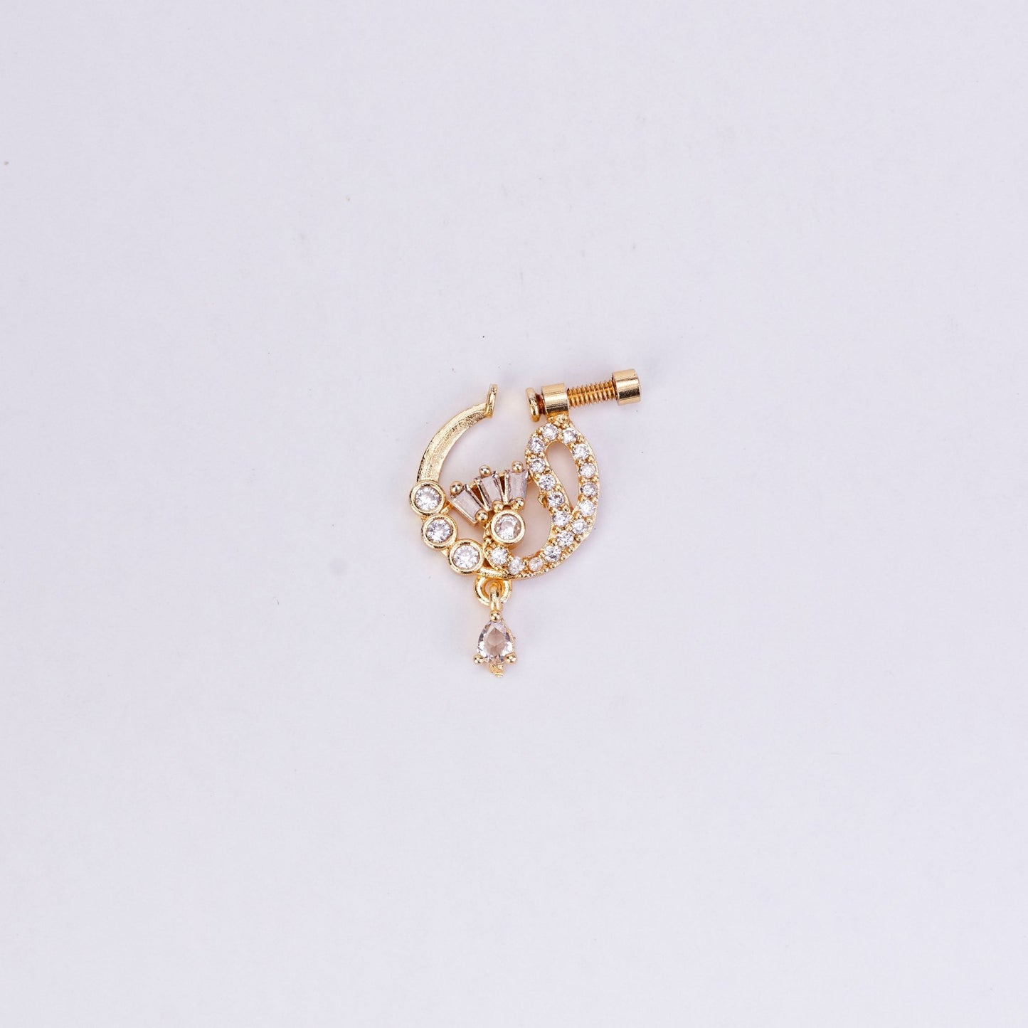 Nose Pin - Half - moon Gold Plated Nose Pin - Opal Touch