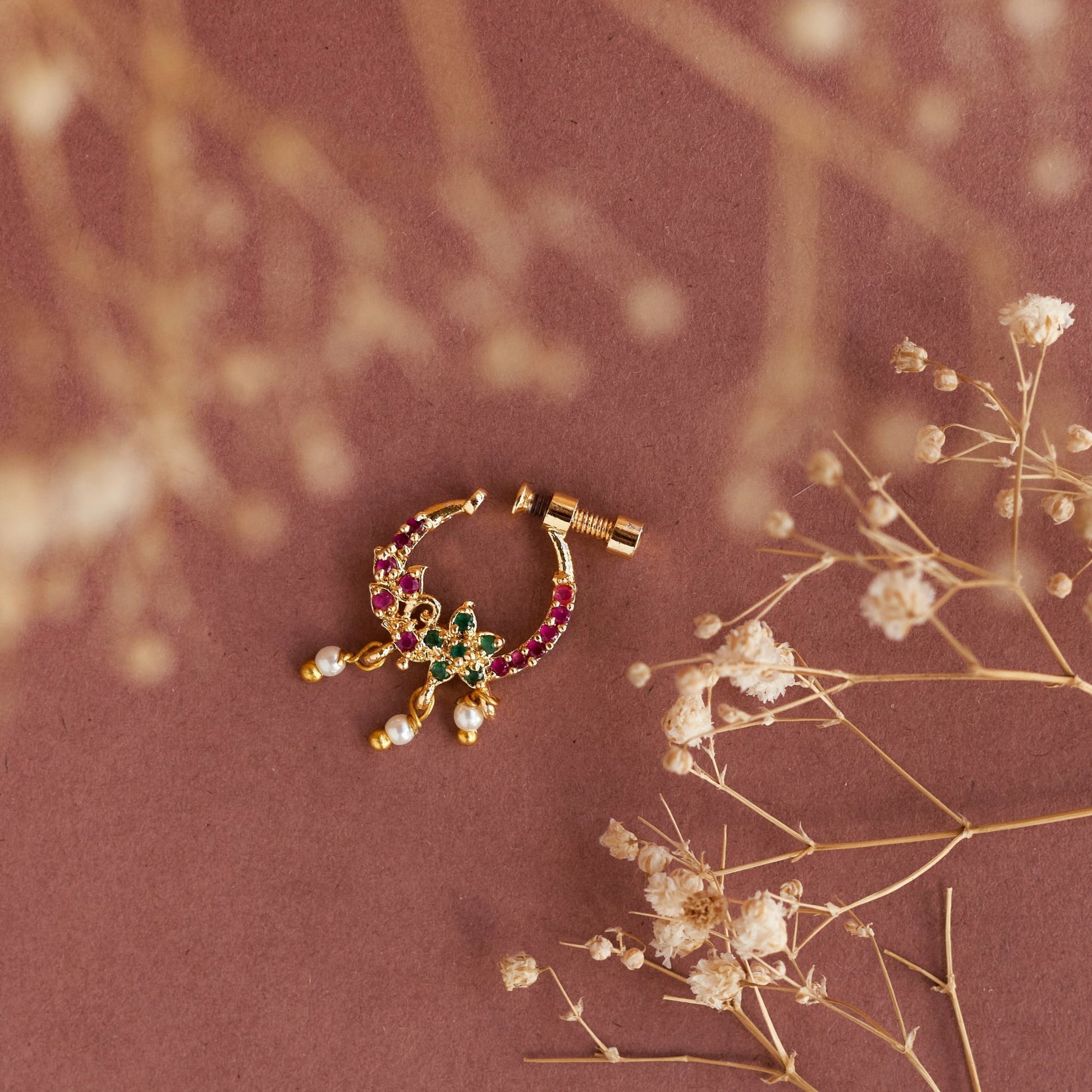 Nose Pin - Imperial Bird - shaped Gold Plated Screw Nose Pin - Opal Touch