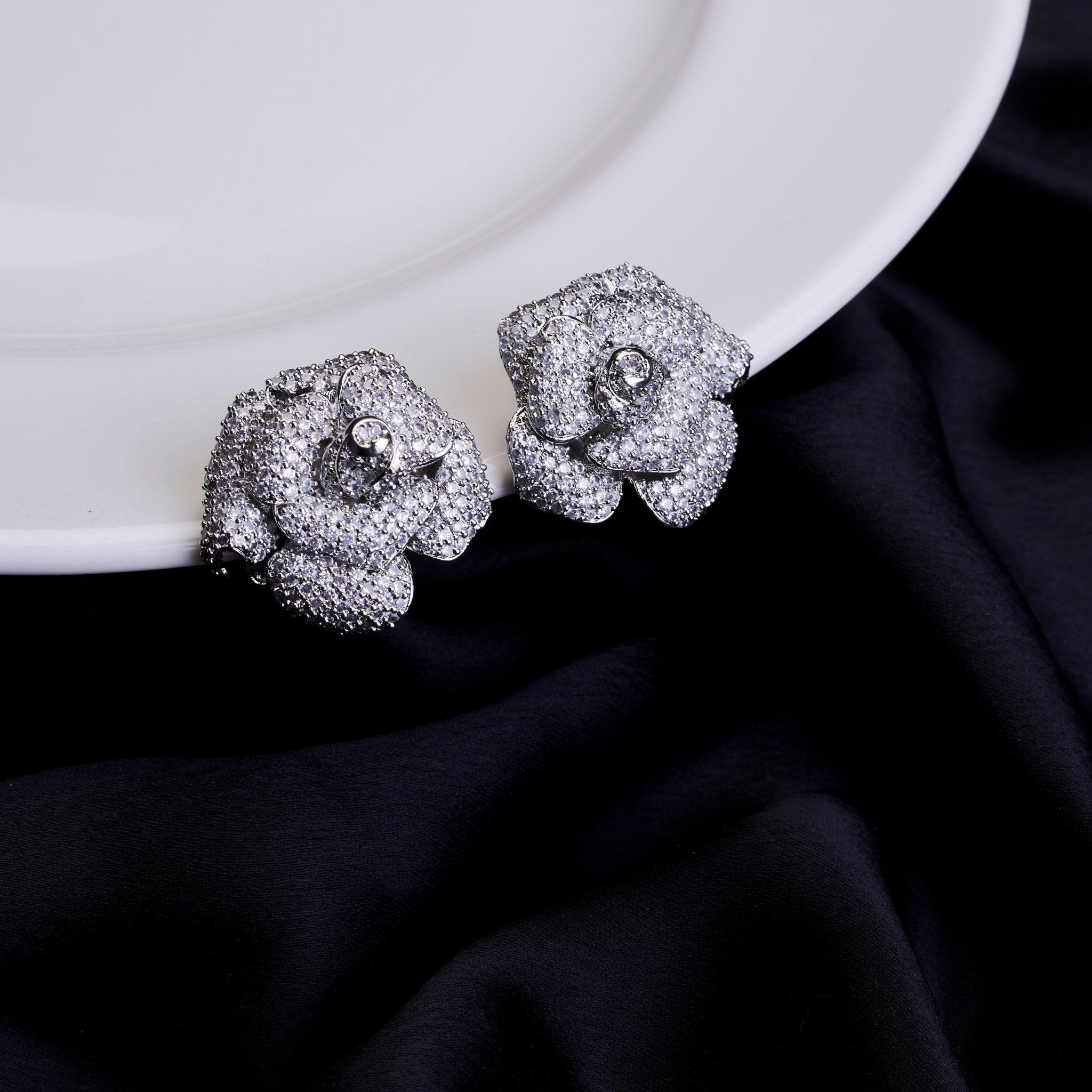 Studs - Imperial Crystal Floral Studs in Rhodium - Opal Touch