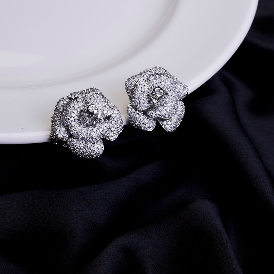 Studs - Imperial Crystal Floral Studs in Rhodium - Opal Touch