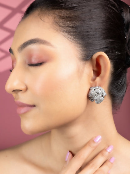 Studs - Imperial Crystal Floral Studs in Rhodium - Opal Touch