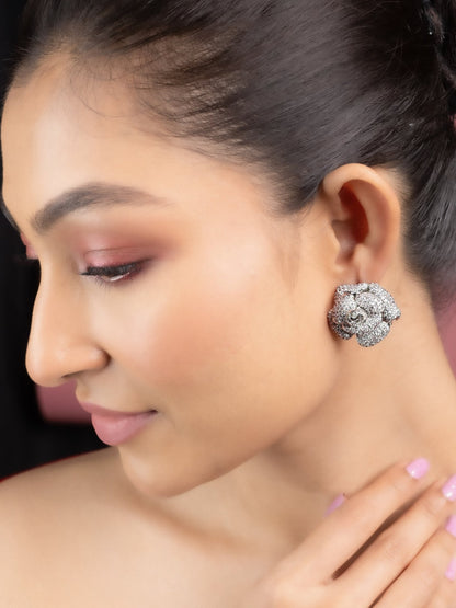 Studs - Imperial Crystal Floral Studs in Rhodium - Opal Touch