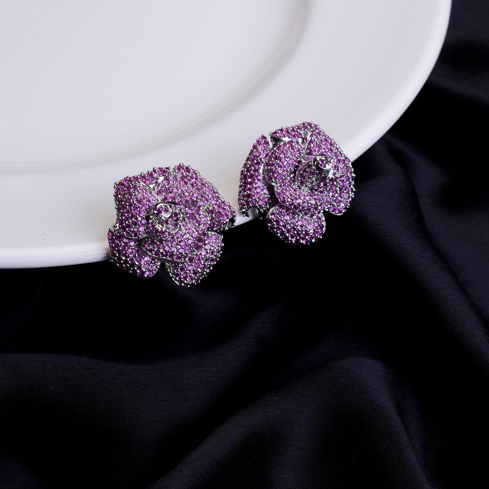 Studs - Imperial Crystal Floral Studs in Rhodium - Opal Touch