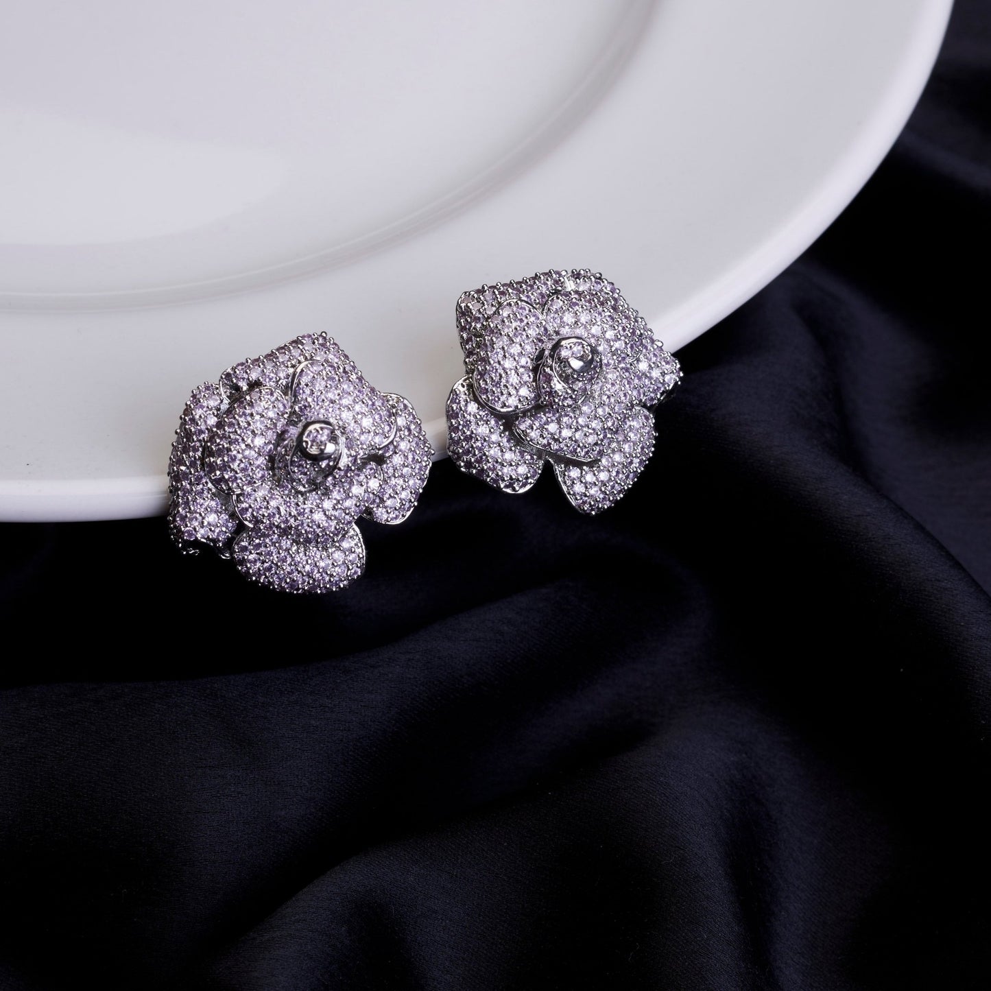 Studs - Imperial Crystal Floral Studs in Rhodium - Opal Touch