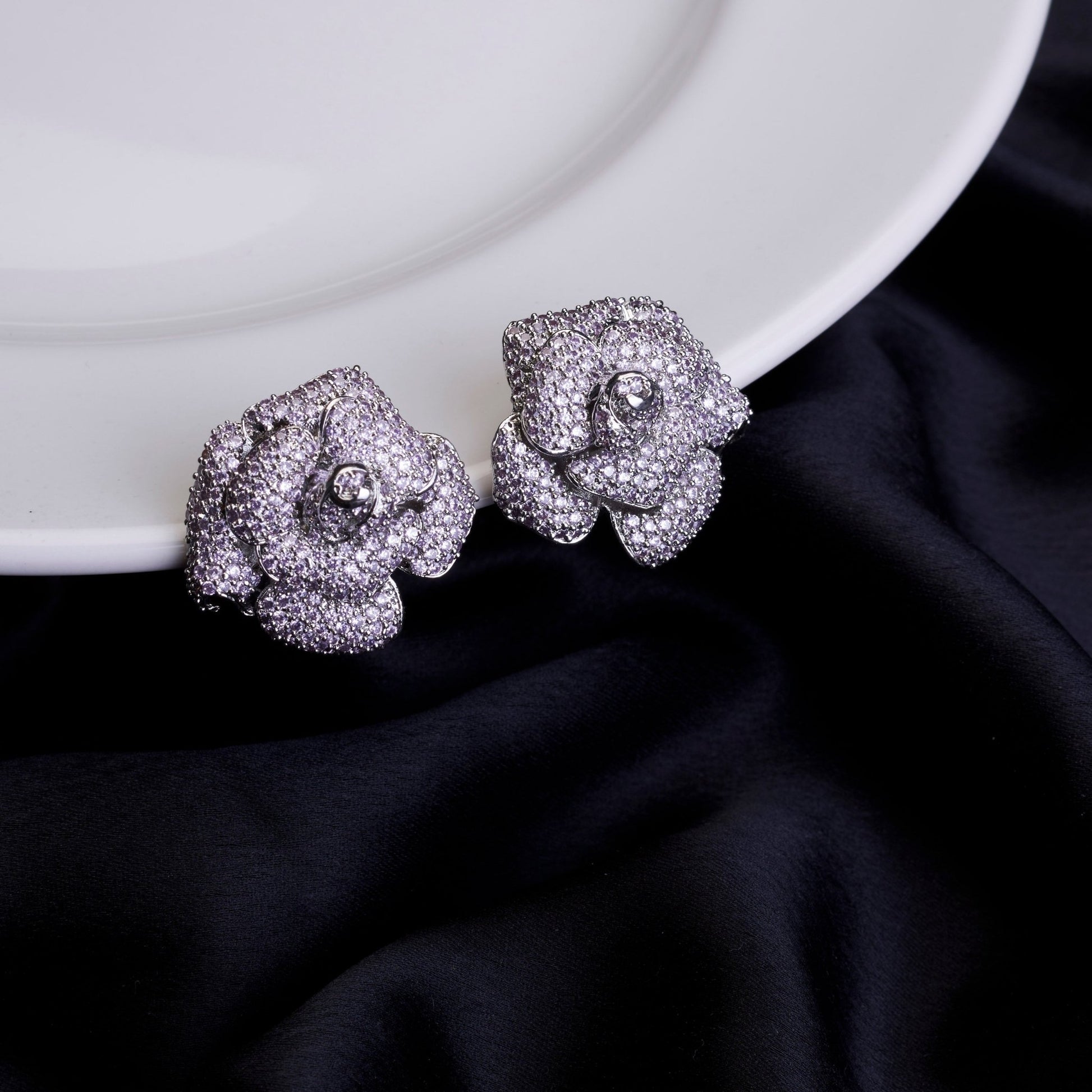 Studs - Imperial Crystal Floral Studs in Rhodium - Opal Touch